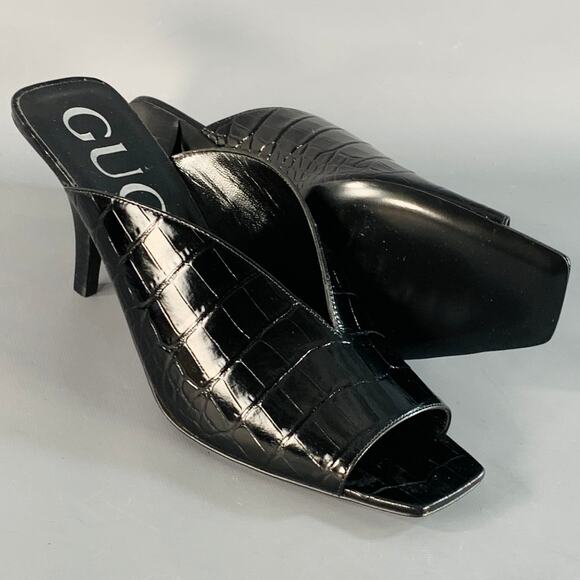 GUCCI Size 9.5 Black Croc Embossed Leather Mules Pumps - Picture 5 of 9